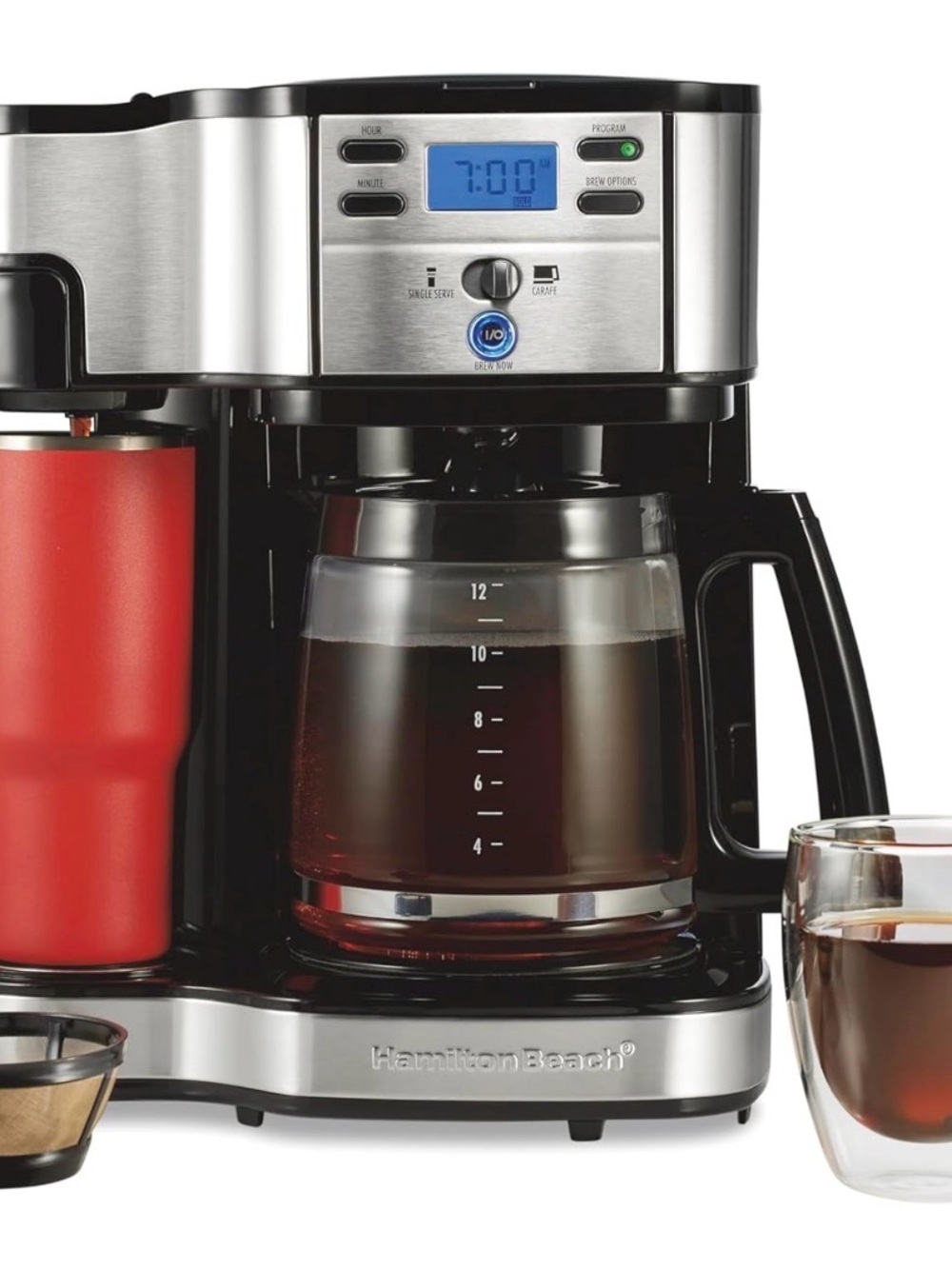 Hamilton Beach 2-Way Programmable Coffee Maker 12-Cup Glass Carafe Black/Stainle
